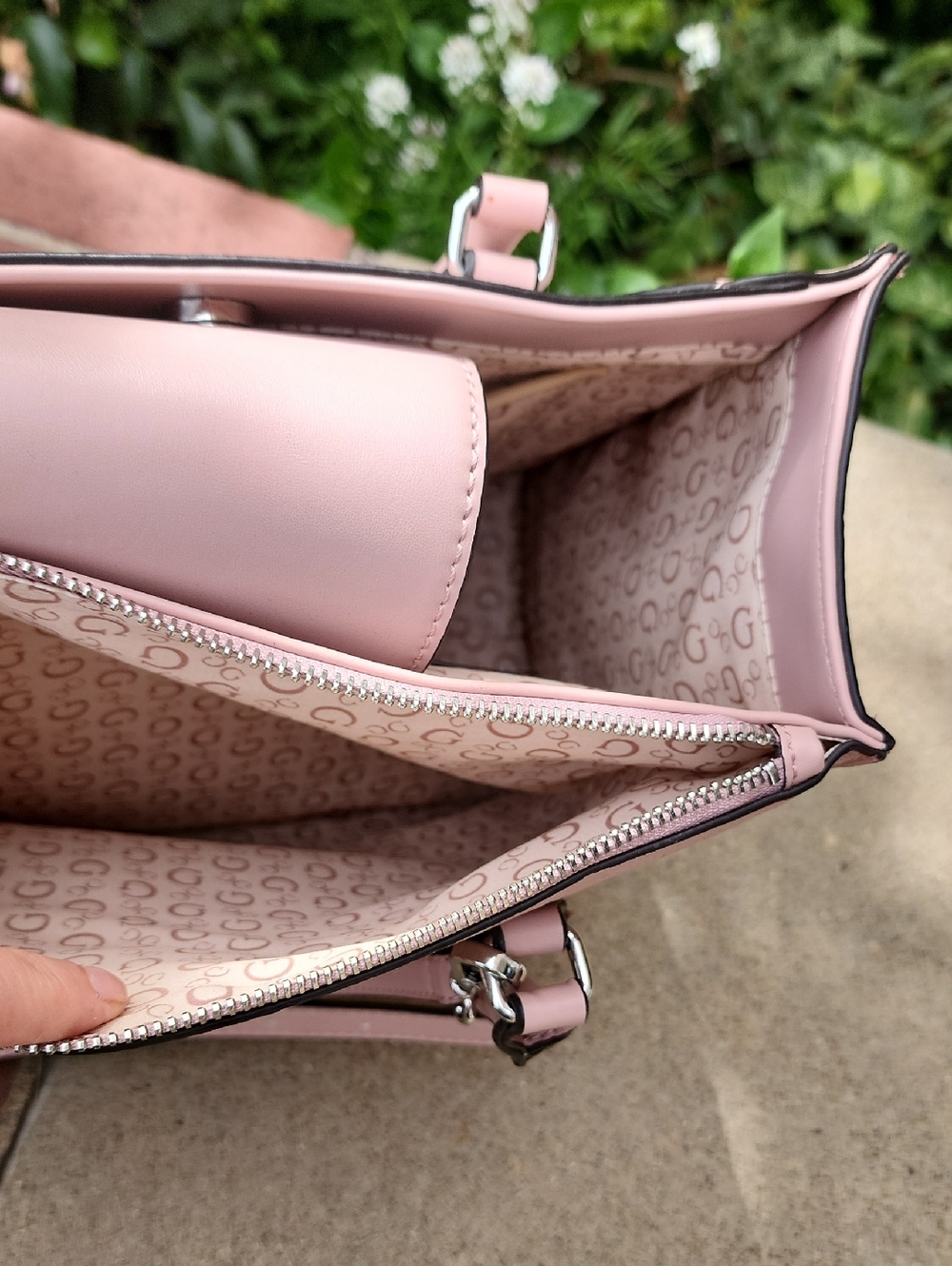 GUESS Blush Pink Embossed Satchel - Picture 5 of 17